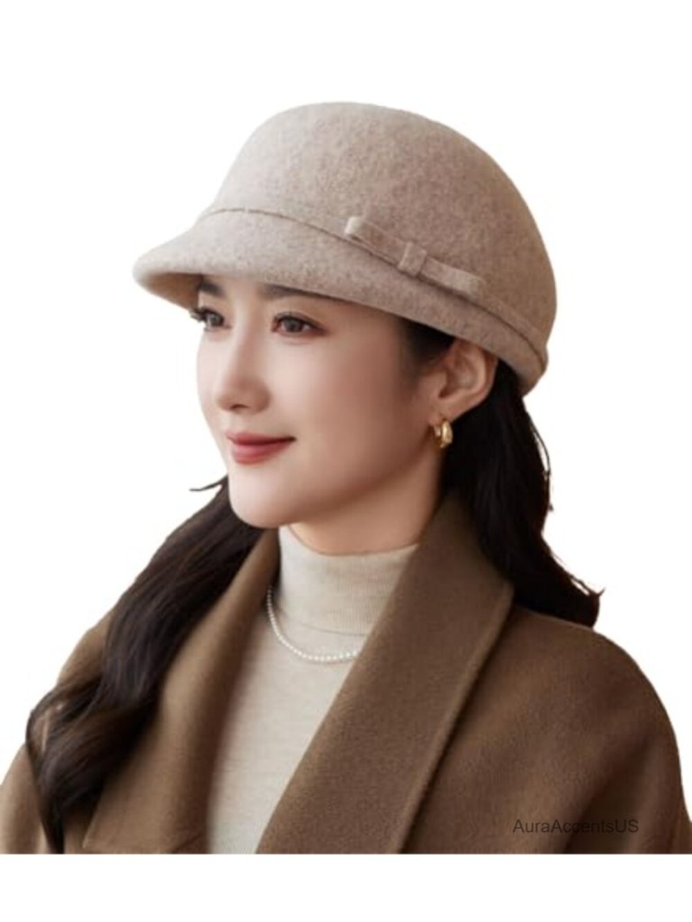 Women Vintage Felt Bowler Hat Cloche Newsboy Cap Bowknot Fall Winter
